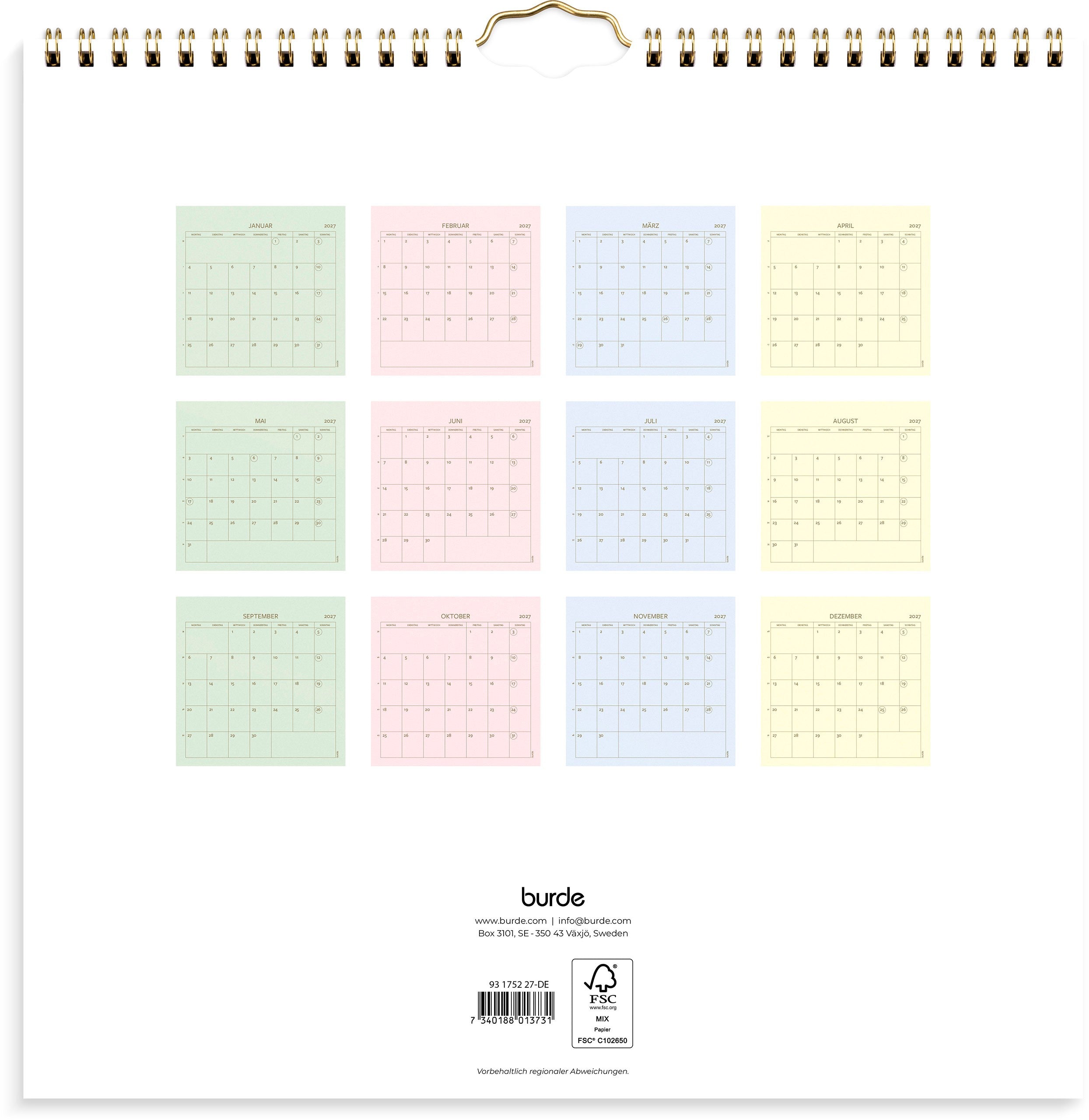 Wandkalender 2027 Color