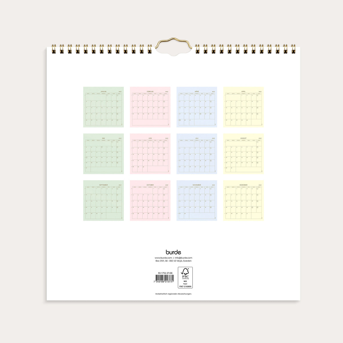Wall calendar 2027 Color