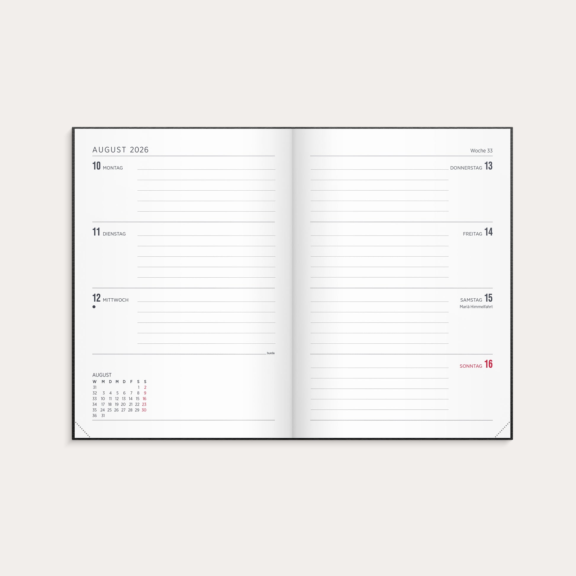 Kalender 2026 Senator A5 Vega schwarz – detail view