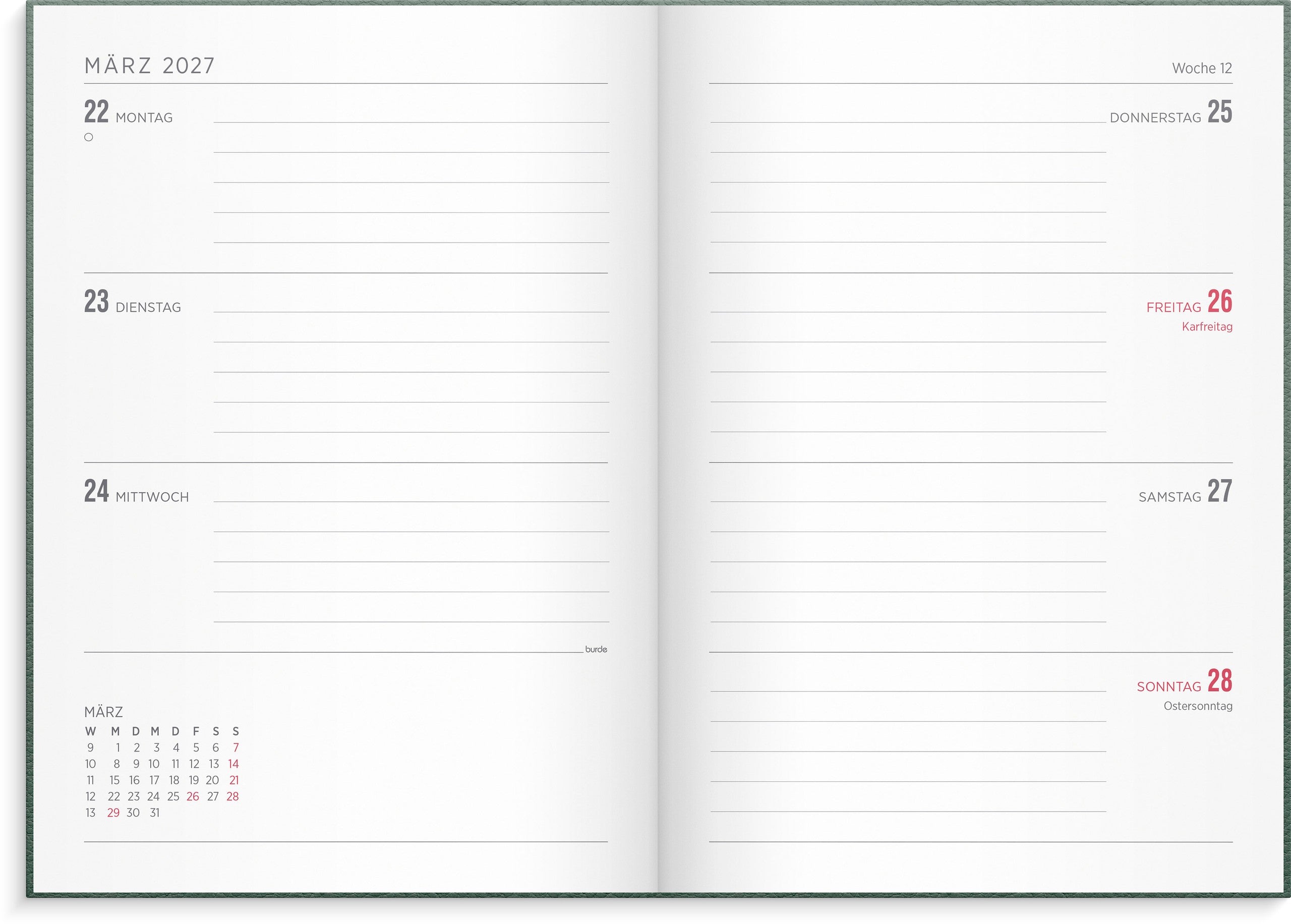 Kalender 2027 Senator A5 Vega Grün