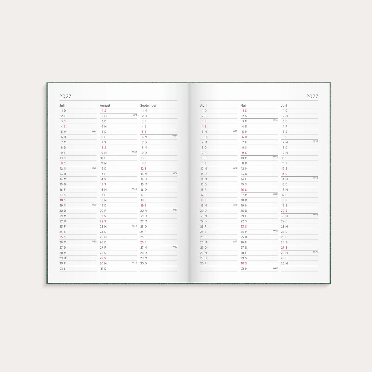 Kalender 2027 Senator A5 Vega Grün