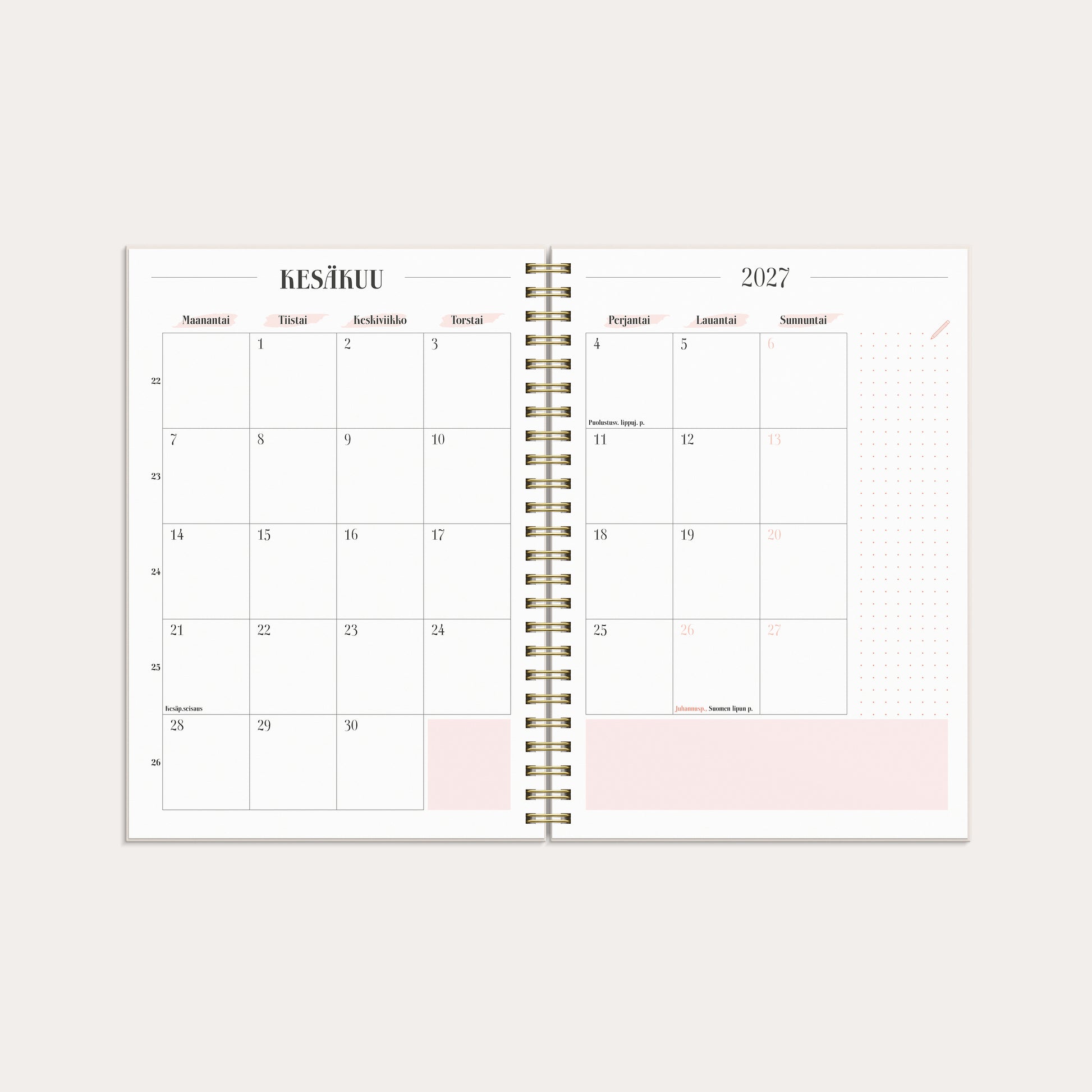 Life Planner Pink A5 26/27 – detail view