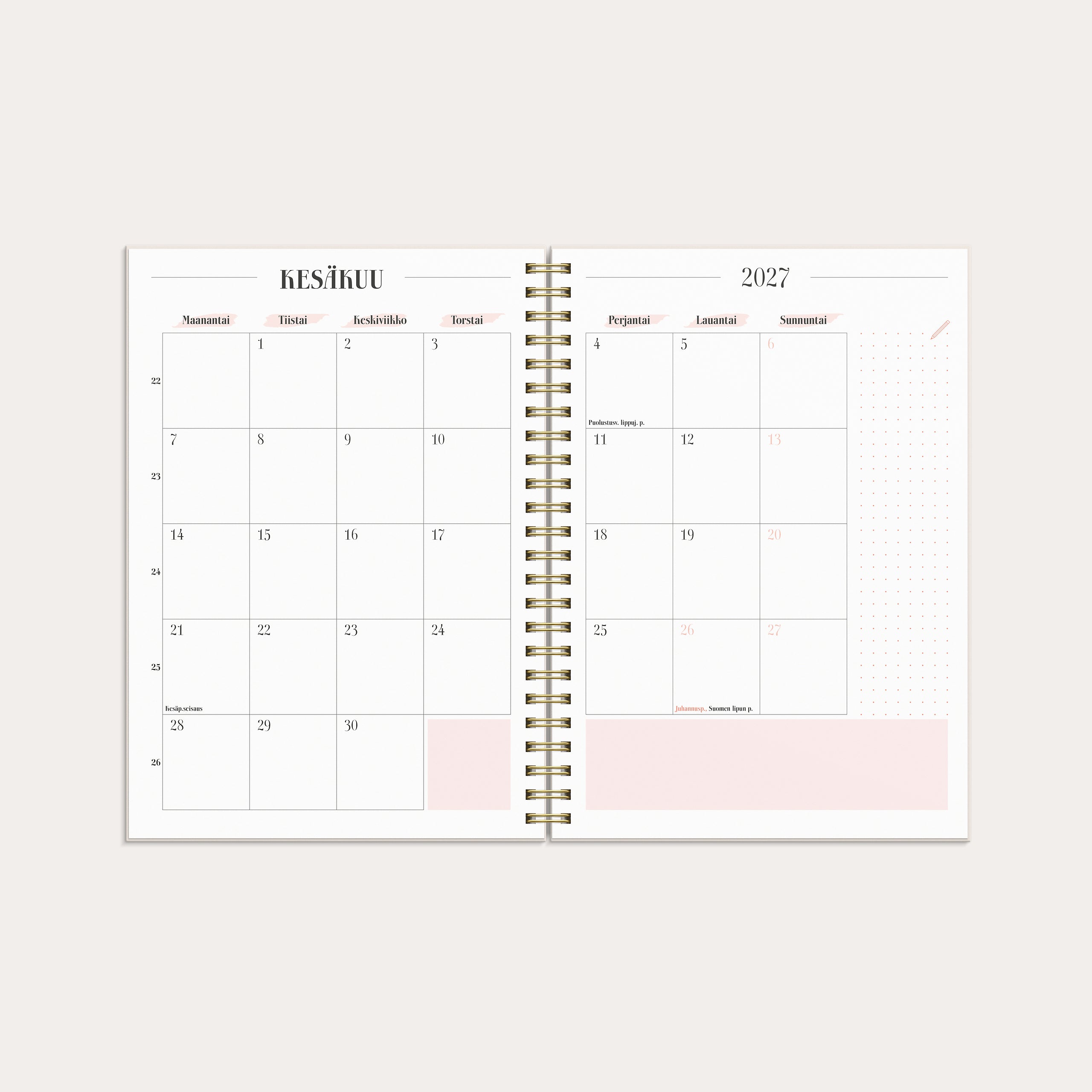 Life Planner Pink A5 26/27 – detail view