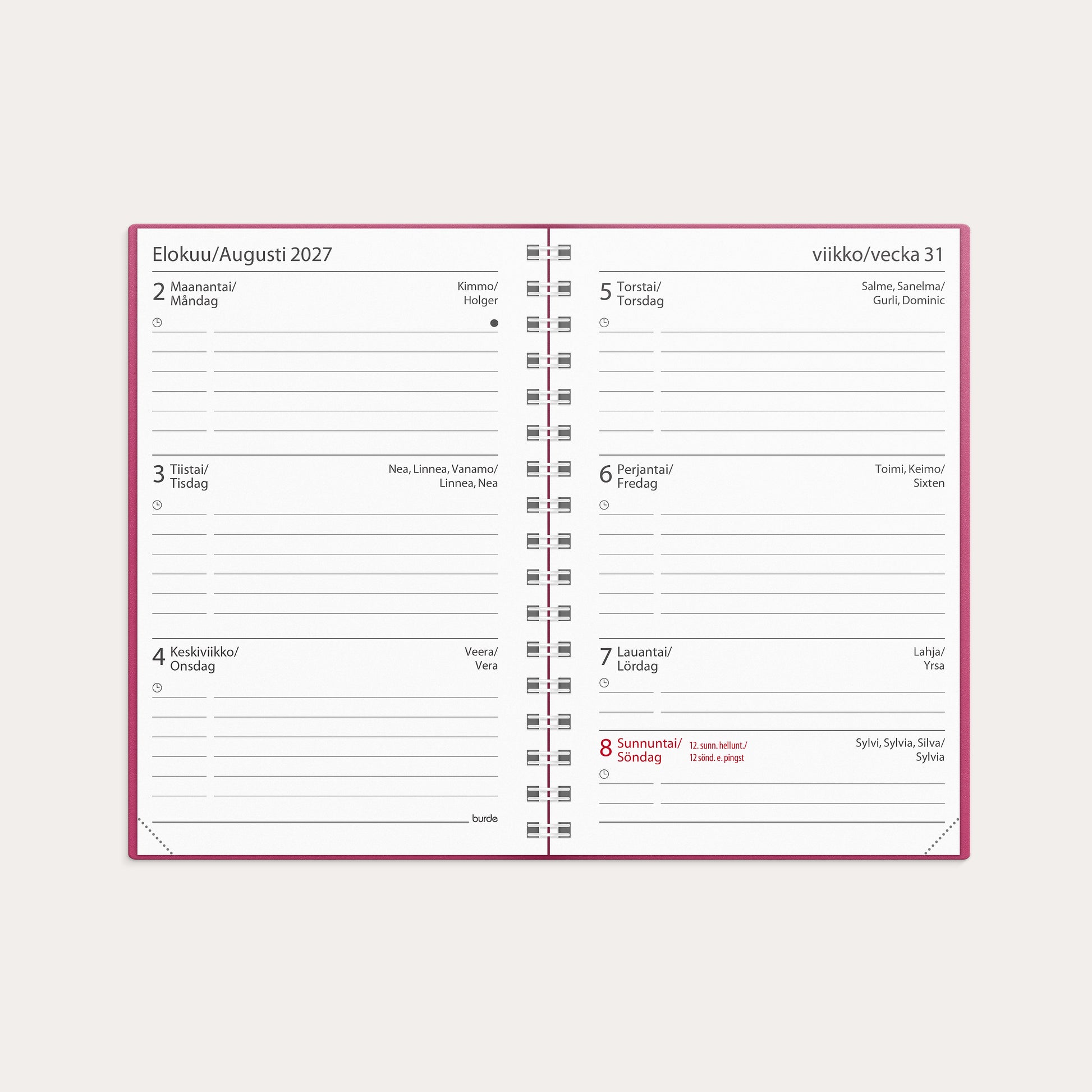 Opiskelijan kalenteri Basic 26/27 roosa muovi – detail view