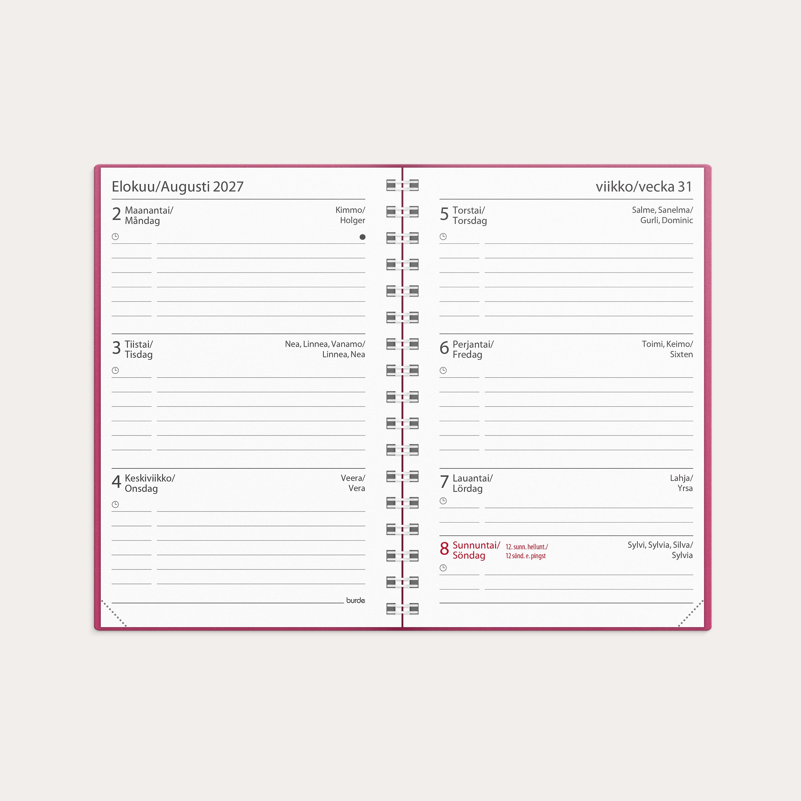 Opiskelijan kalenteri Basic 26/27 roosa muovi