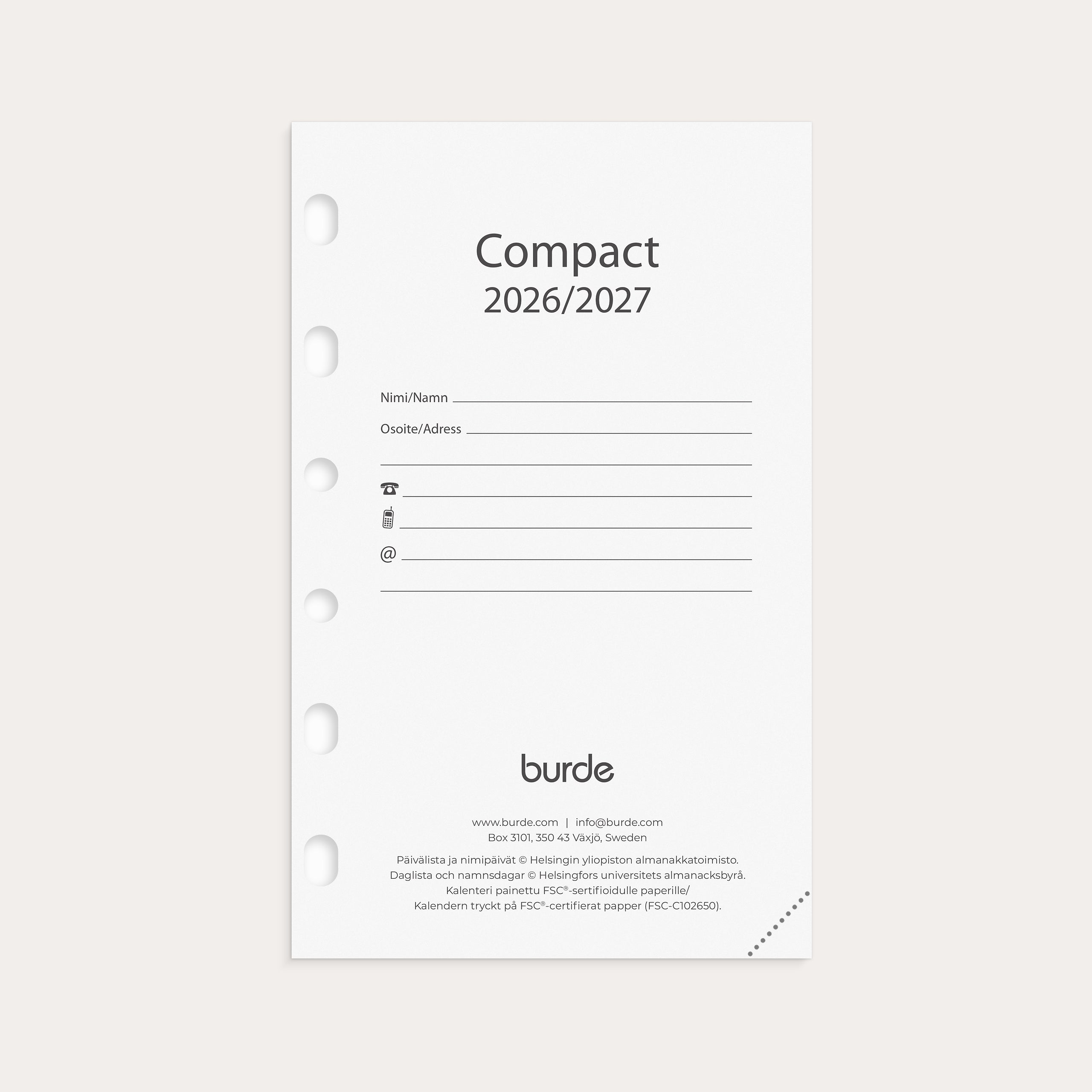 Compact refill calendar 18 month 26/27