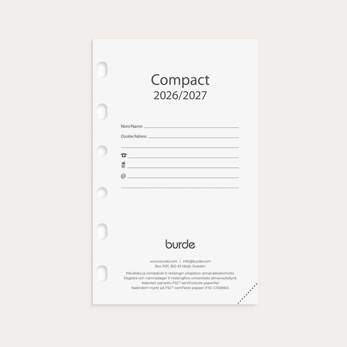 Compact refill calendar 18 month 26/27