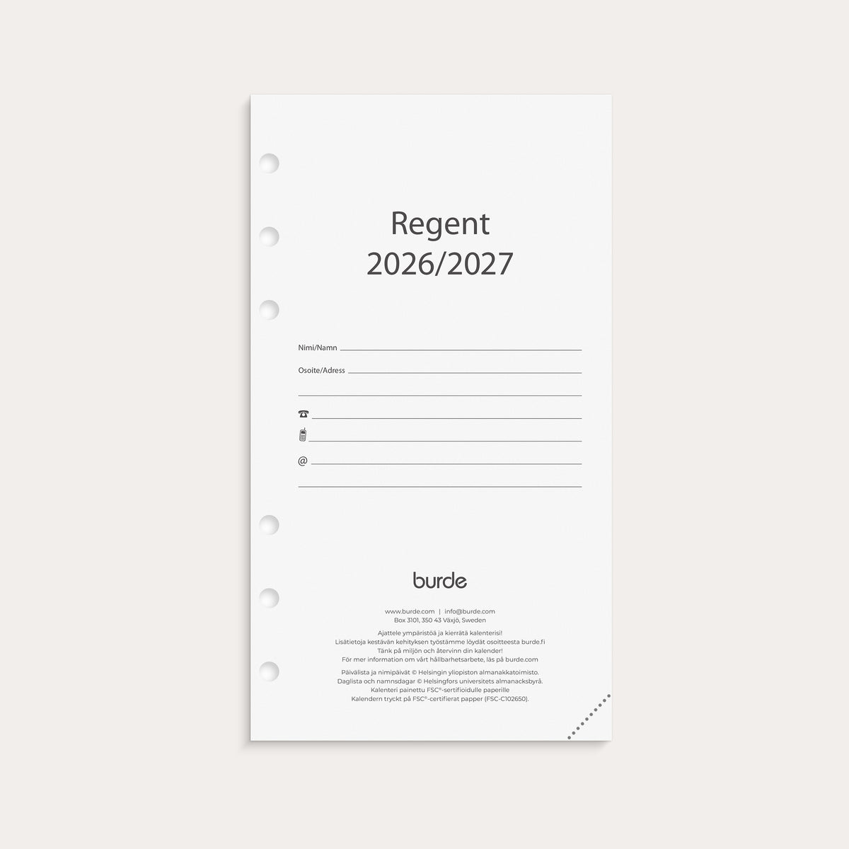 Regent refill calendar 18 month 26/27