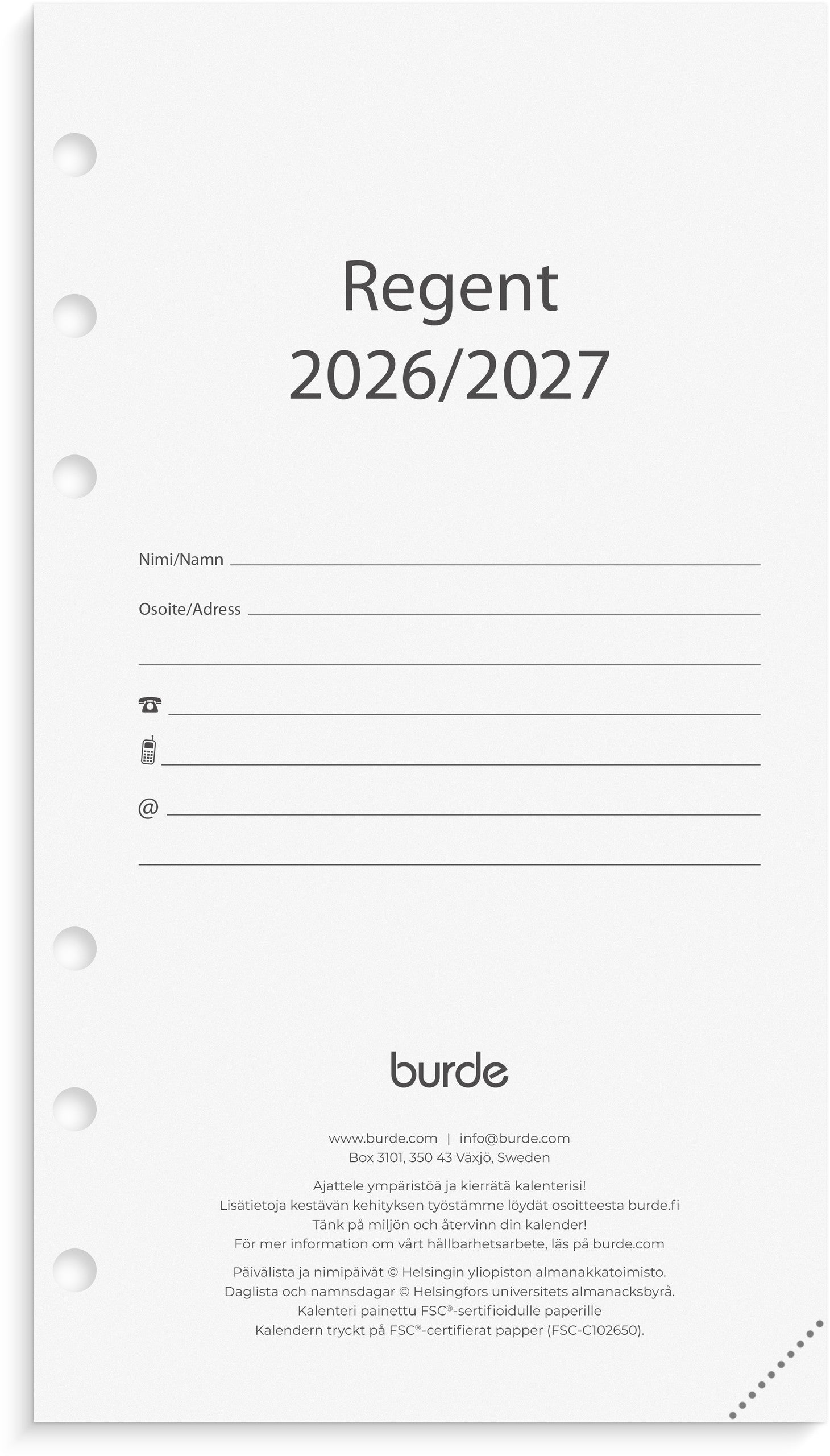 Regent kalenteripaketti 18 kk 26/27