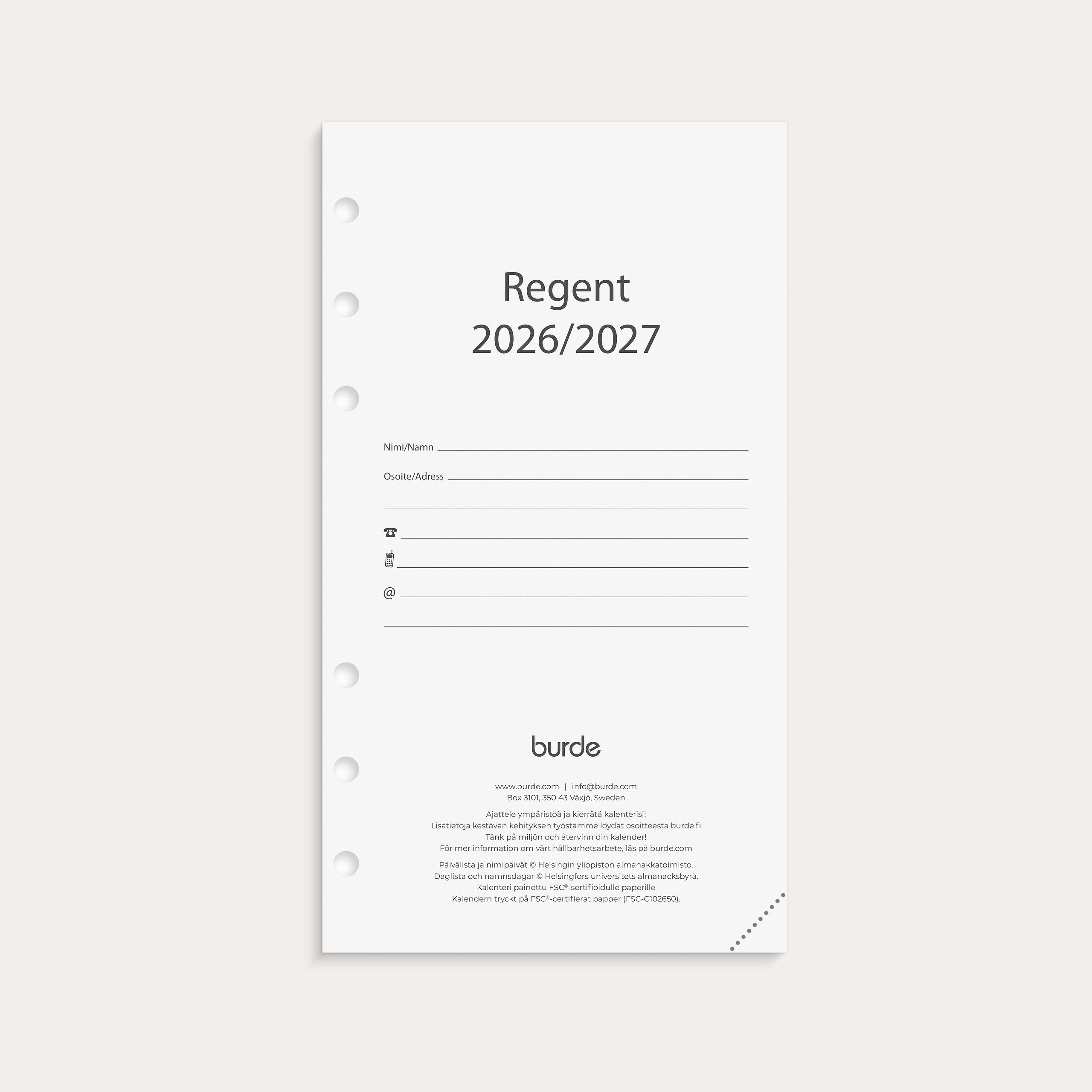 Regent refill calendar 18 month 26/27