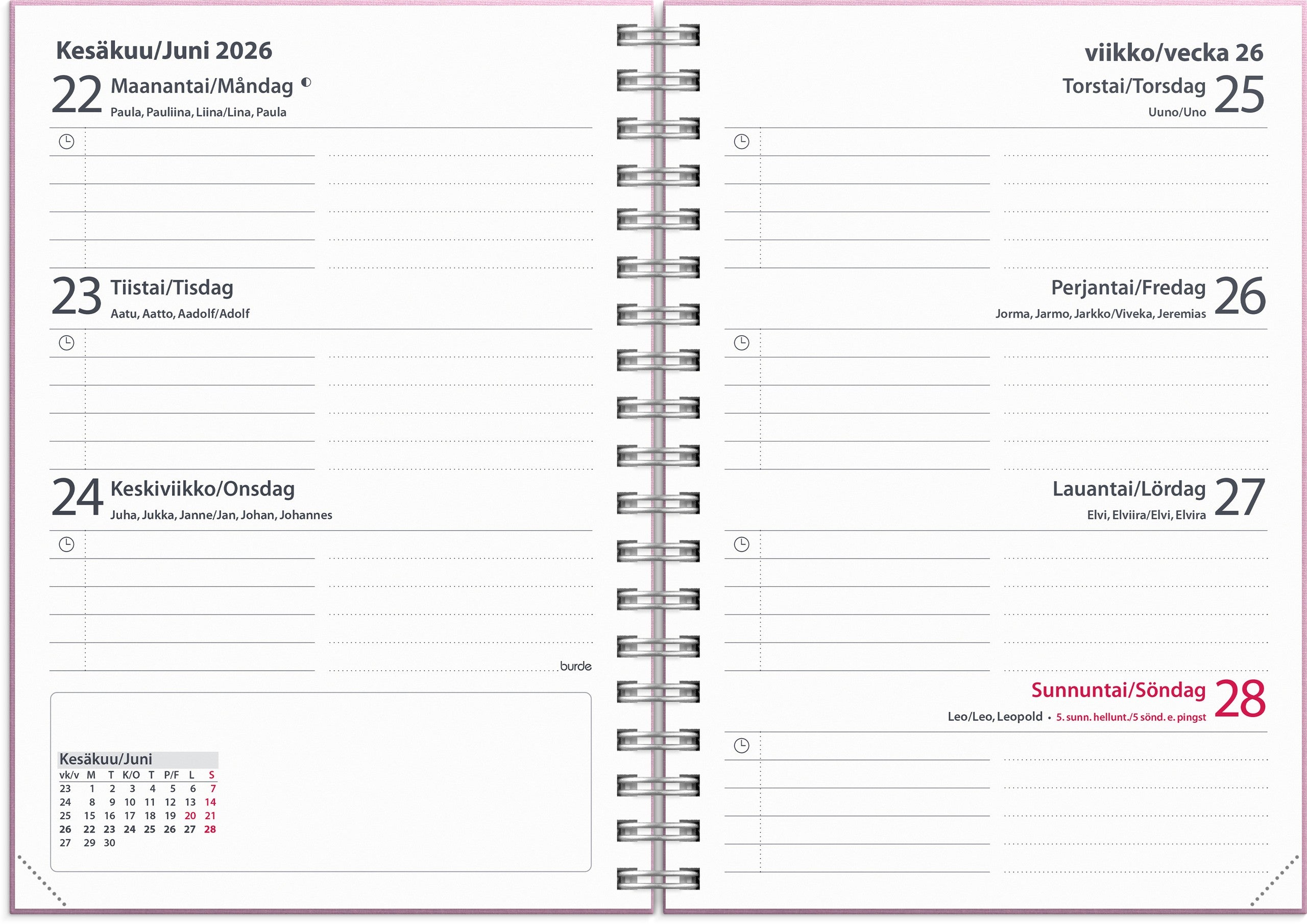 Kalenteri Senator Ariane A6 26/27 roosa