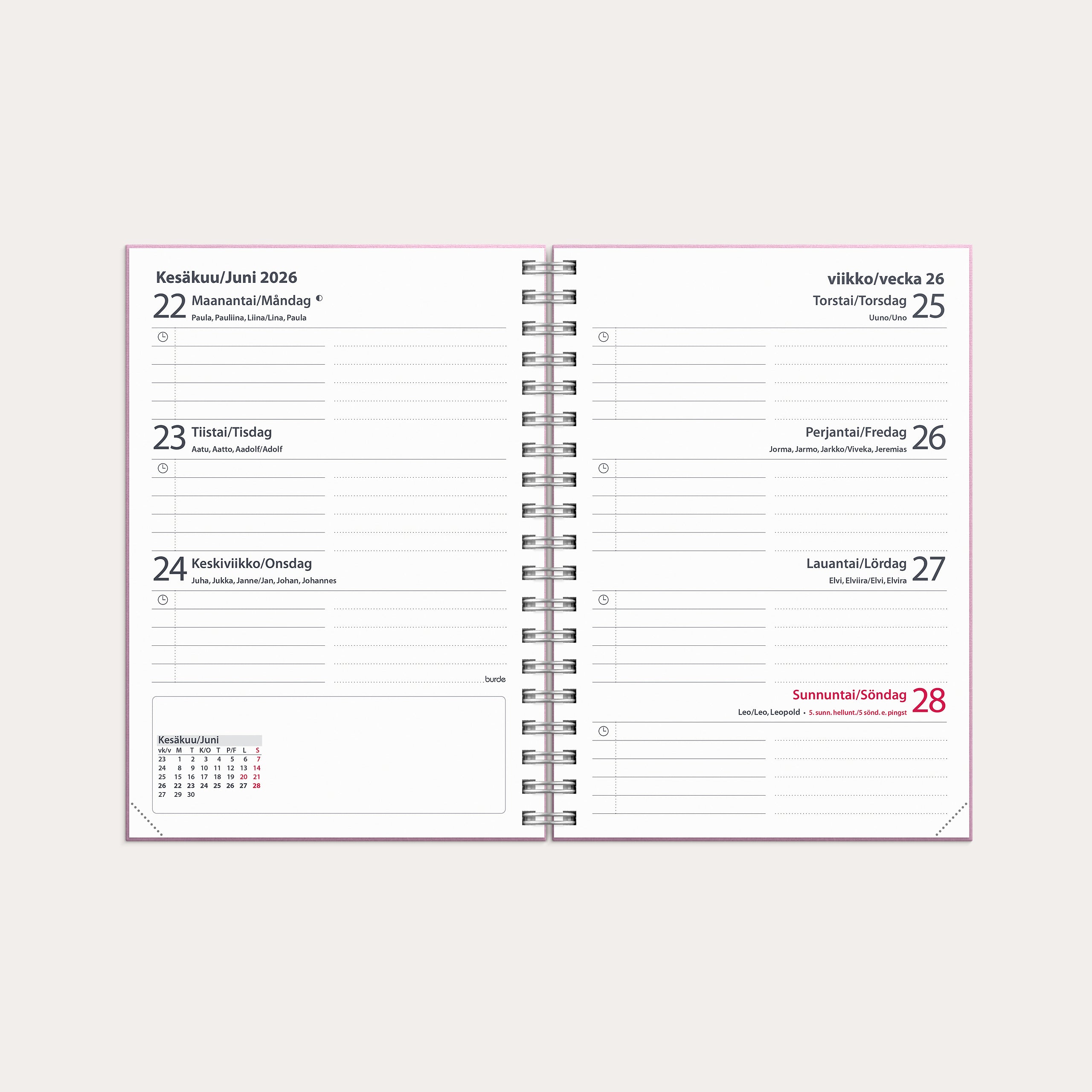 Kalenteri Senator Ariane A6 26/27 roosa