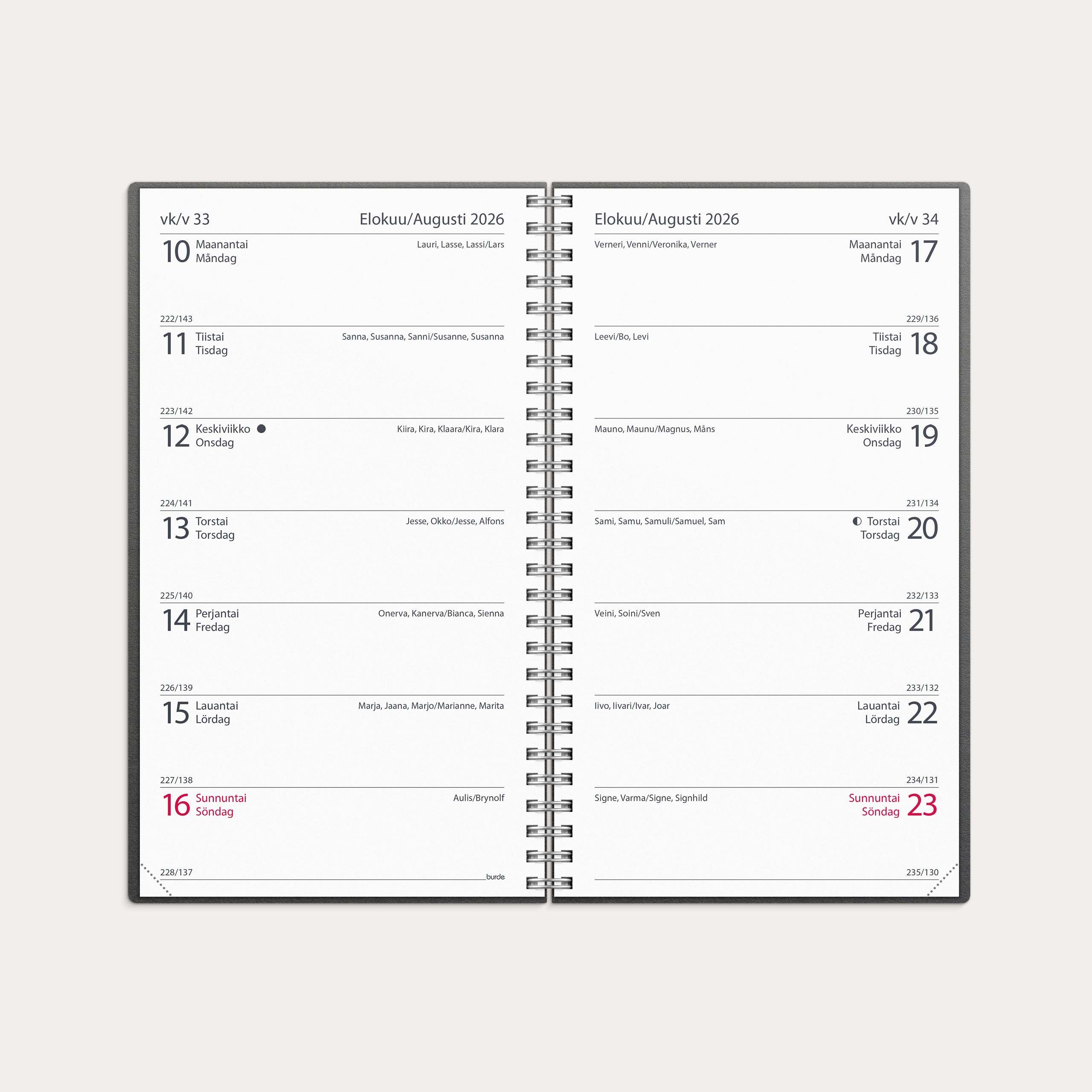 2-viikon pöytäkalenteri Eco 2026 musta