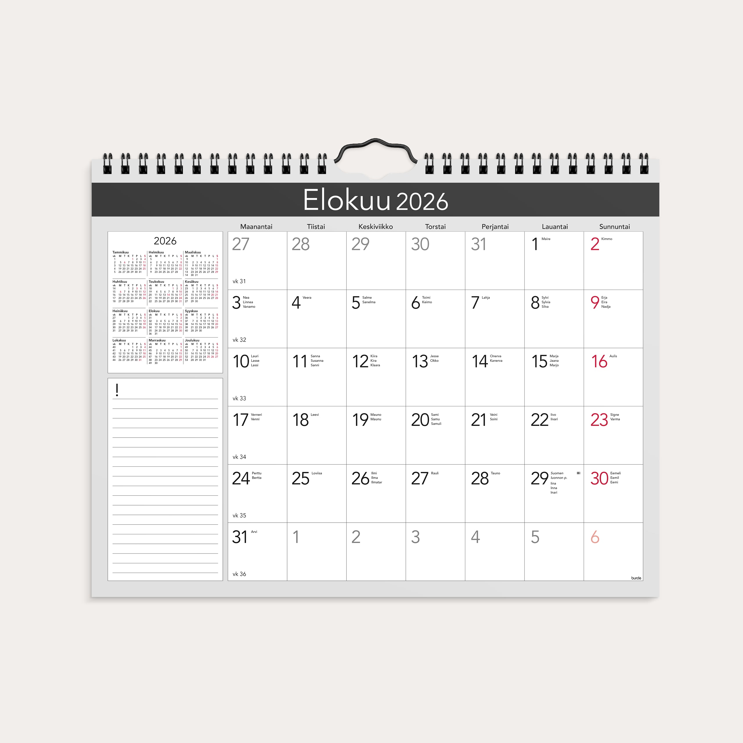 Kuukausikalenteri Elegant 2026