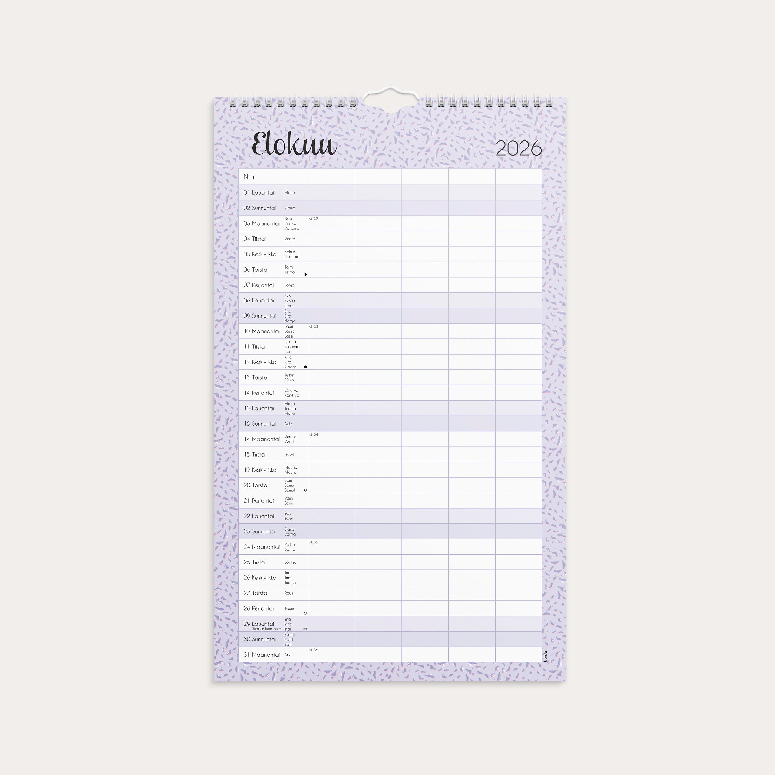 Familjekalender 2026 Pastell