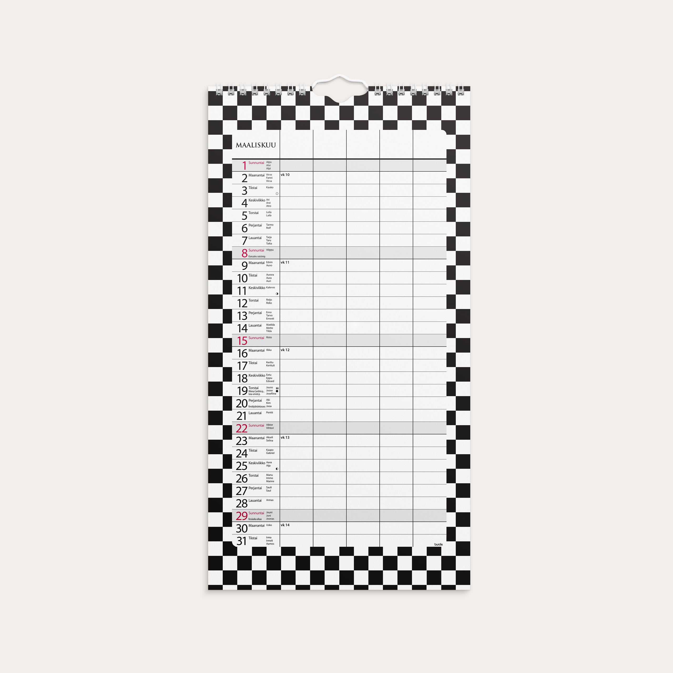 Perhekalenteri 2026 Moderni paperitaskulla