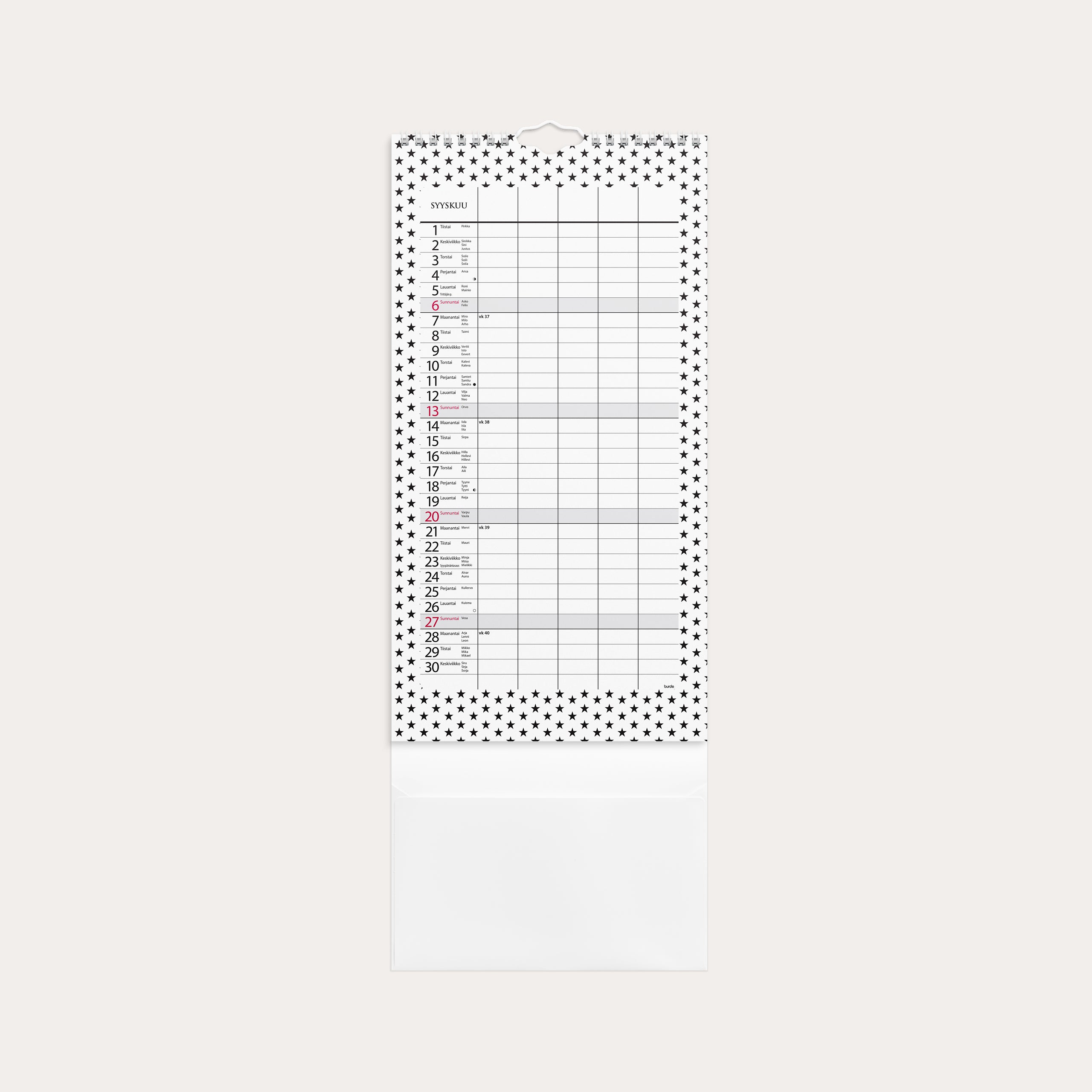 Perhekalenteri 2026 Moderni paperitaskulla