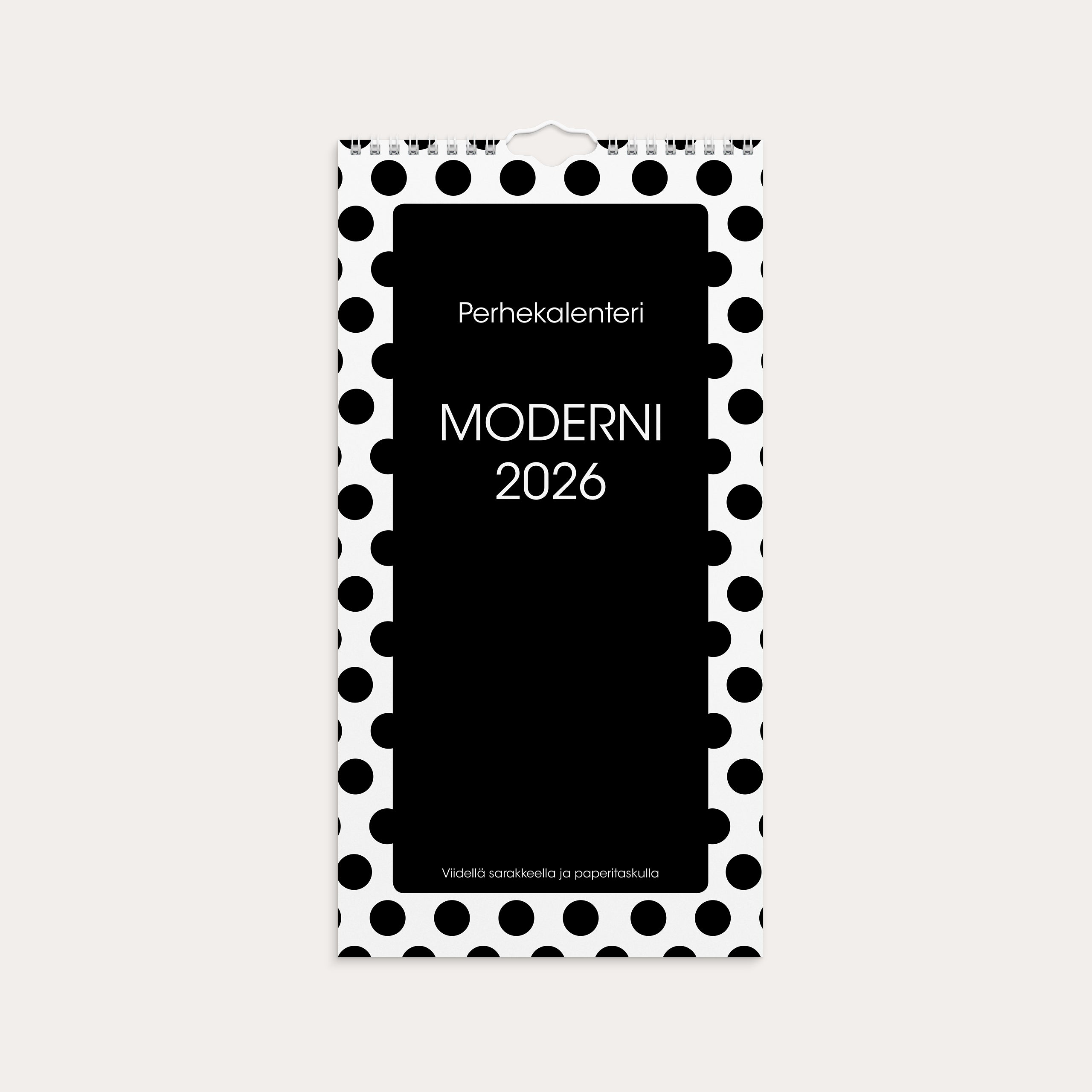 Perhekalenteri 2026 Moderni paperitaskulla