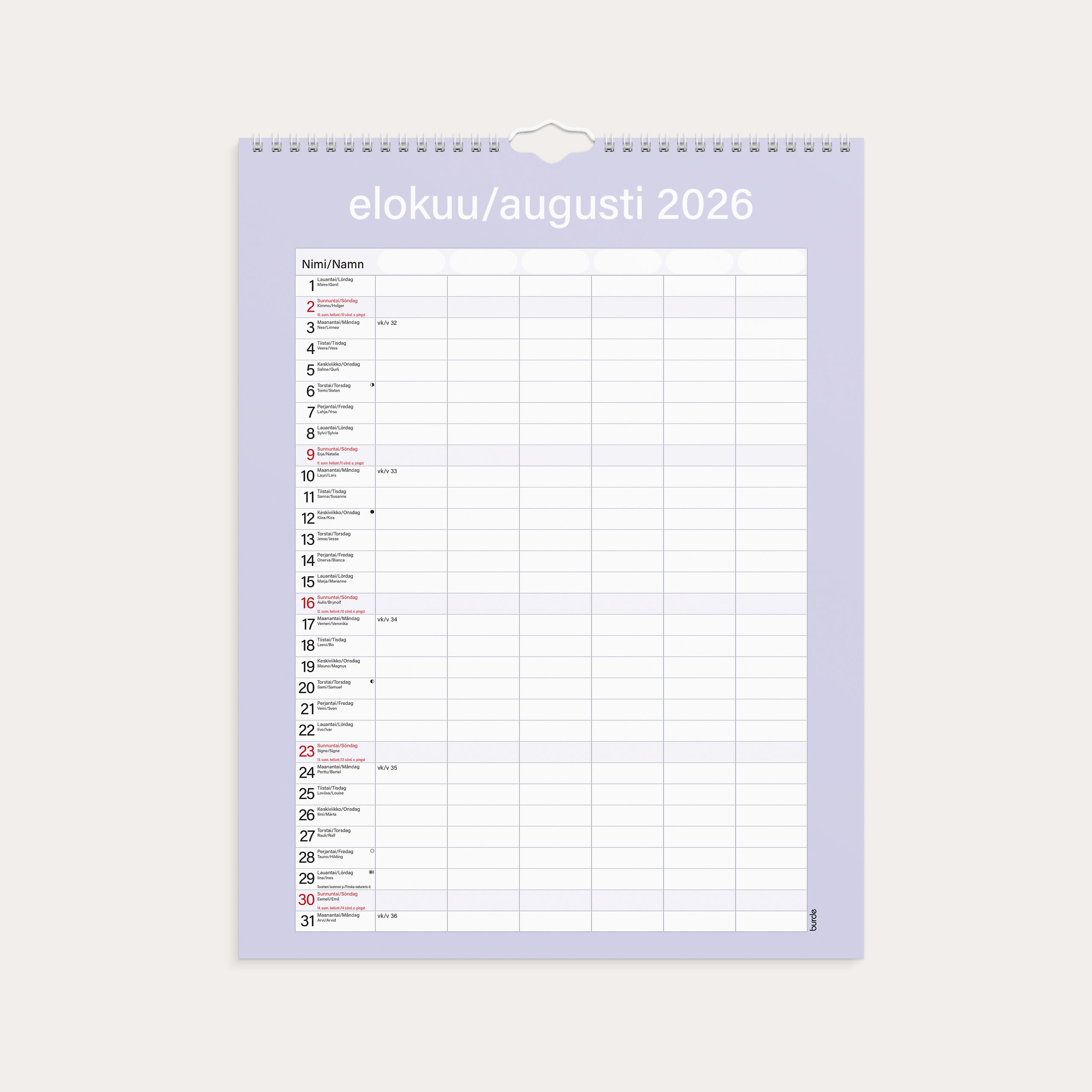 Perhekalenteri 2026 Kätevä