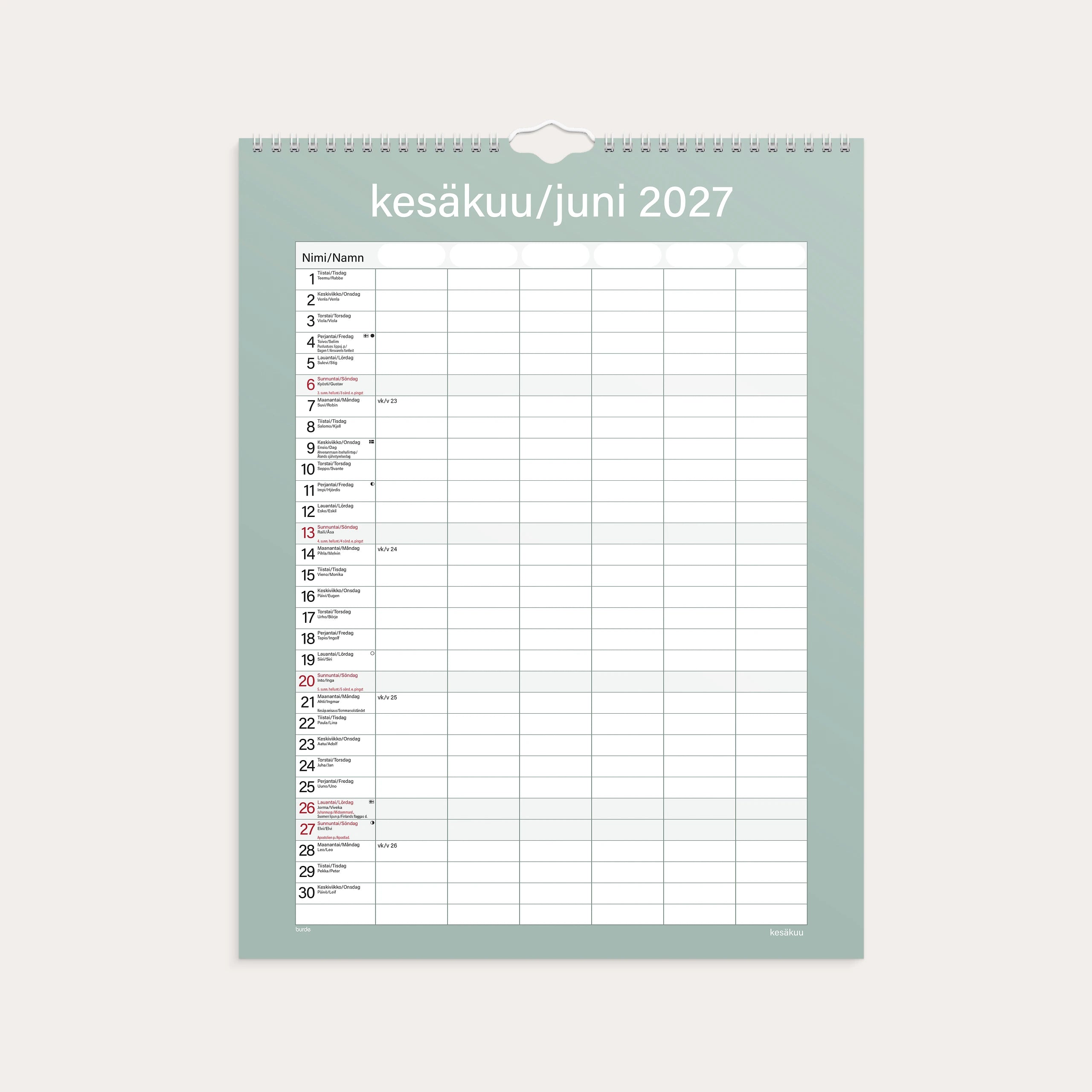 Perhekalenteri 2027 Kätevä
