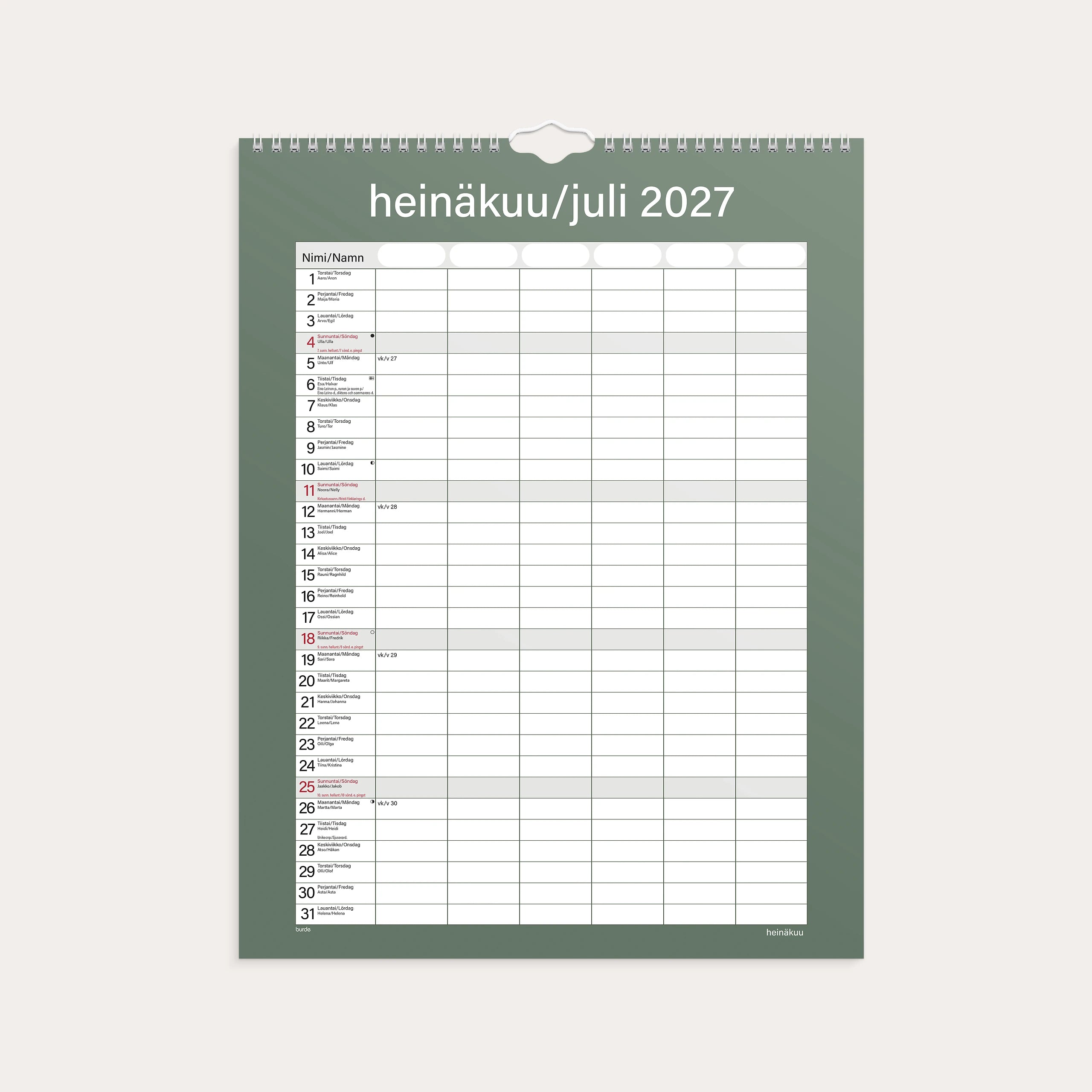 Perhekalenteri 2027 Kätevä