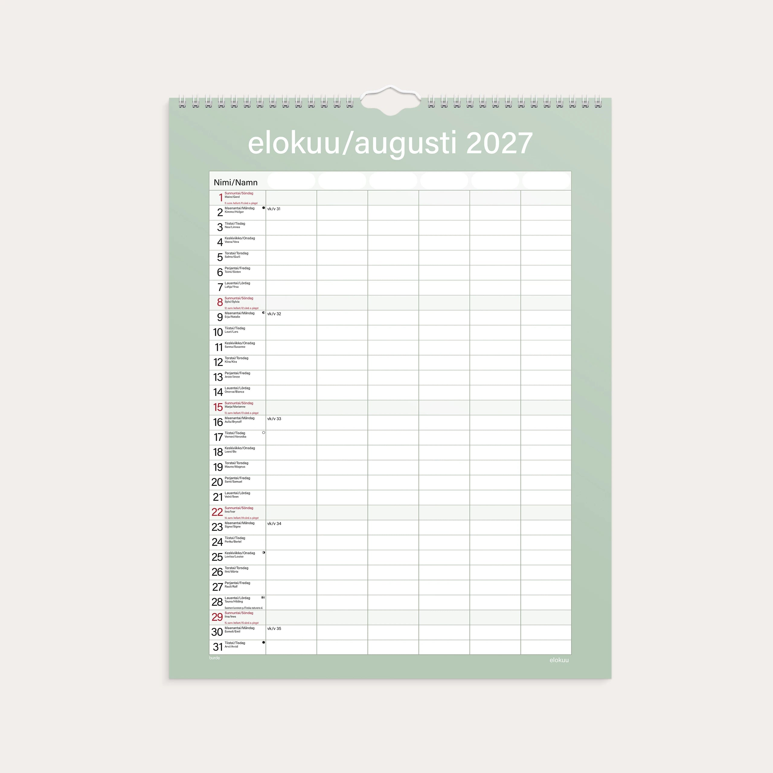 Perhekalenteri 2027 Kätevä