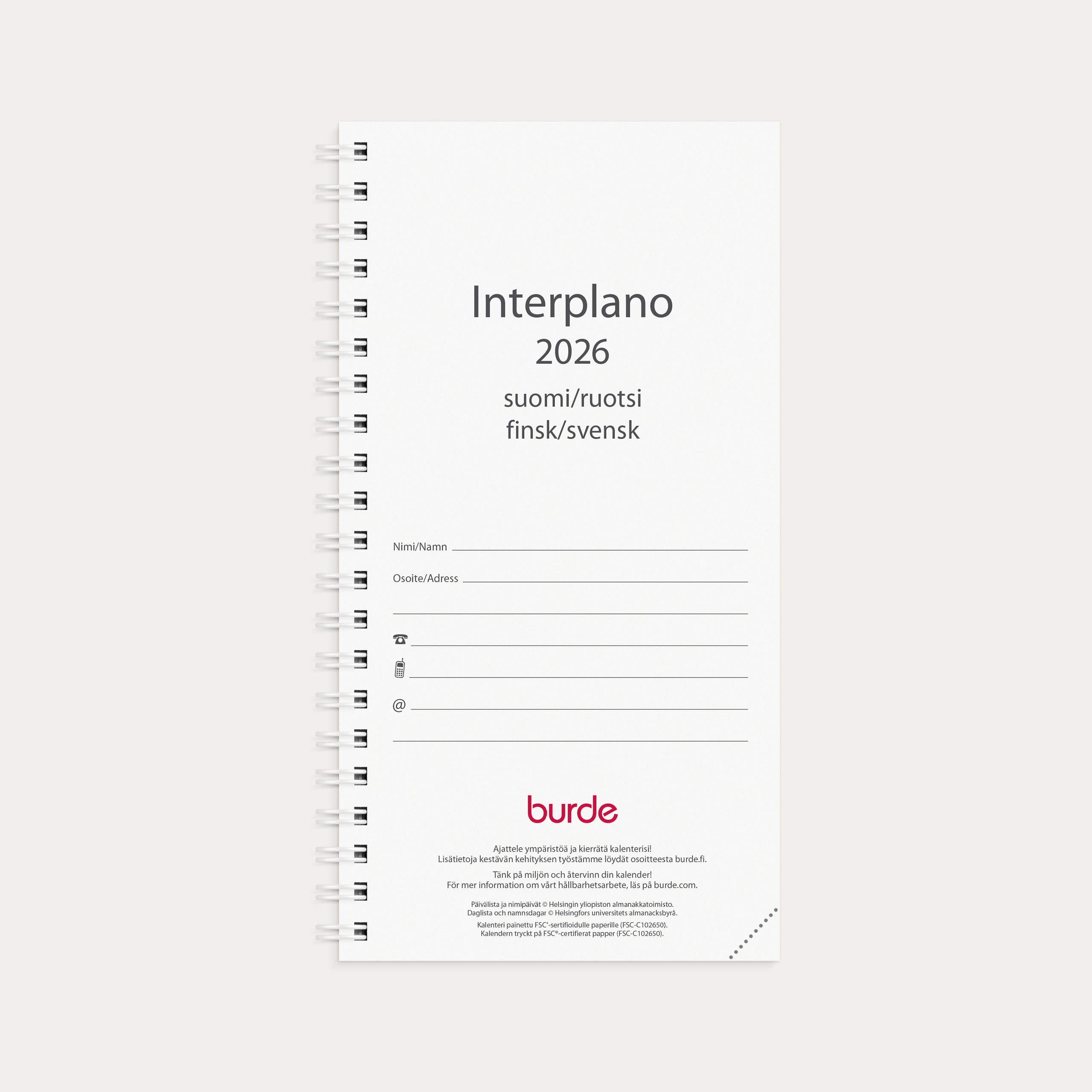 Kalenteri 2026 Interplano vuosipaketti