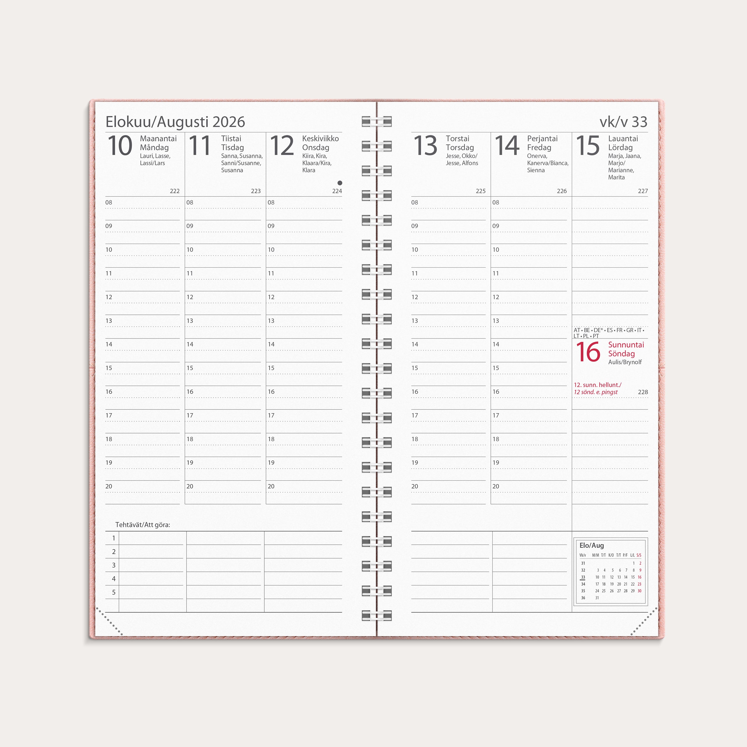 Kalenteri 2026 Interplano roosa keinonahka