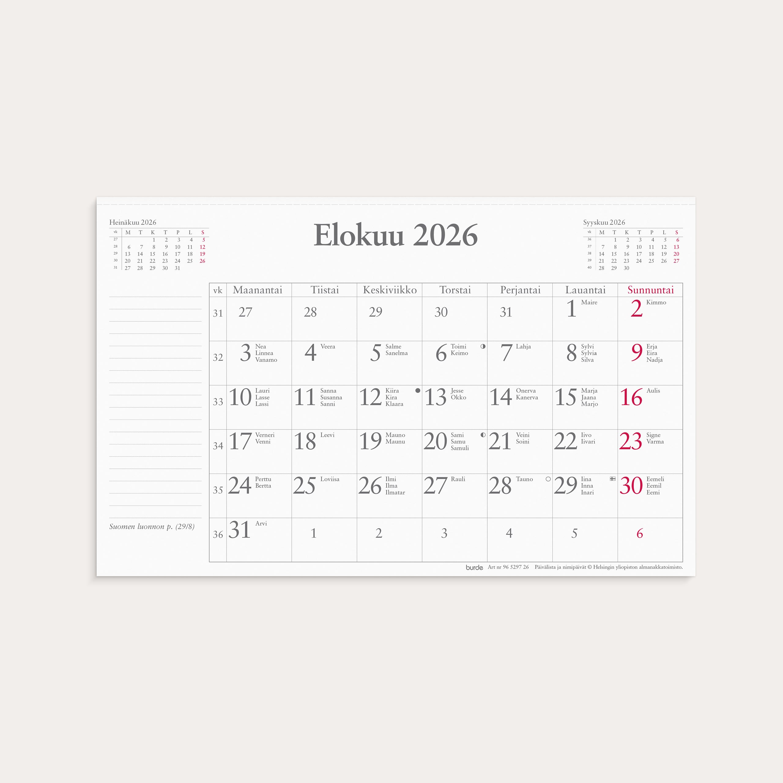 Kuukausikalenteri 2026 (refill)