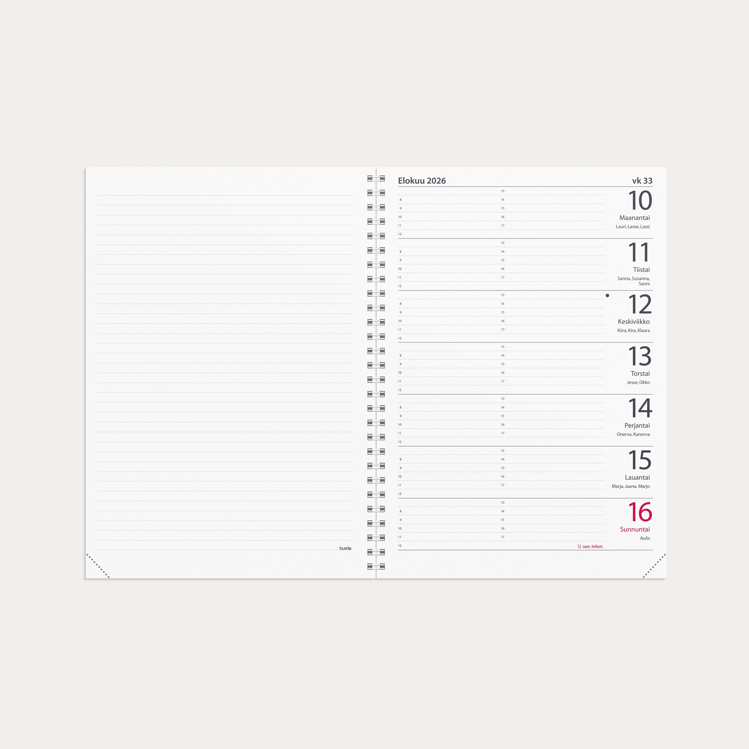 Suuri viikkokalenteri 2026 musta keinonahka