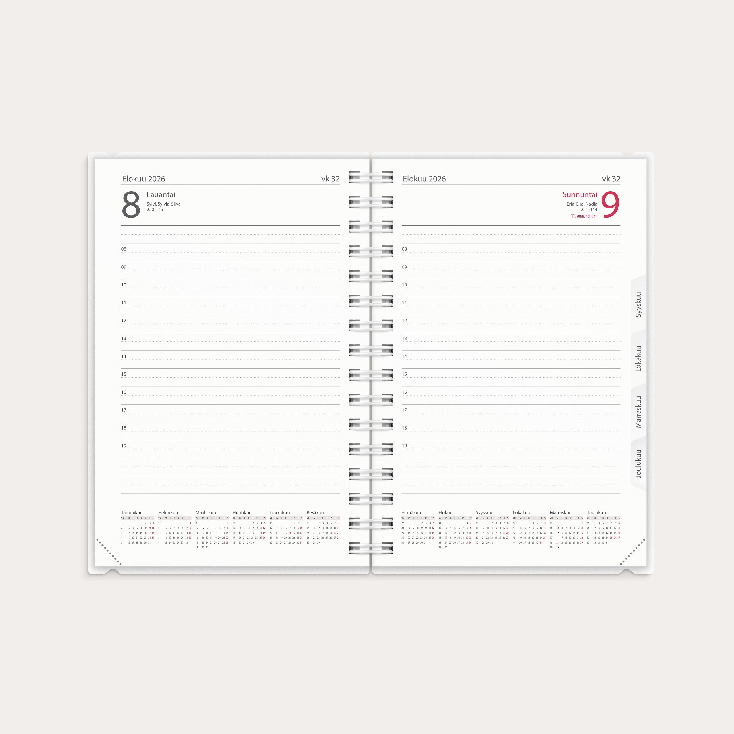 Kalender 2026 Päiväkirja 4 in 1