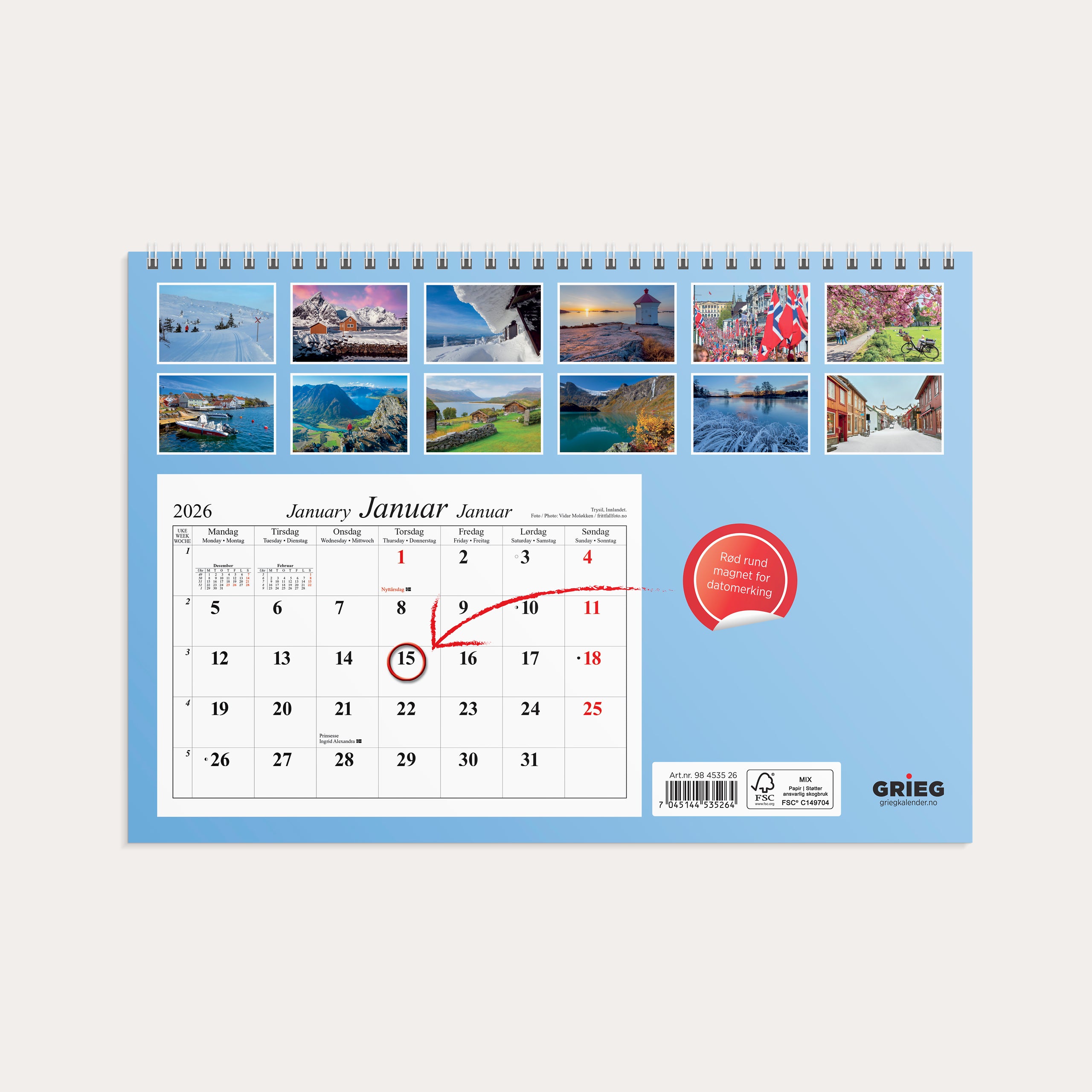 Magnetkalender Vakre Norge 2026